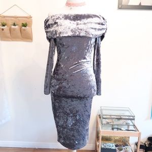WINDSOR CRUSHED VELVET OFF SHOULDER DRESS